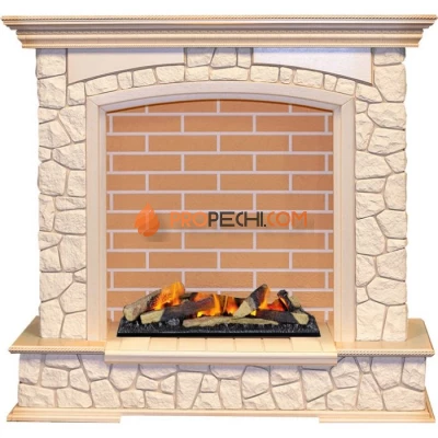 Каминокомплект Dimplex Preston - Слоновая кость с патиной / Кирпич с очагом Cassette 600 LNH-INT (с дровами)