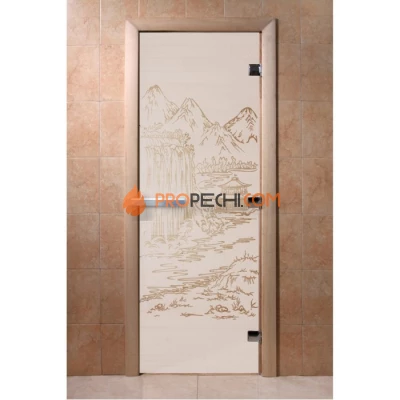 Дверь для бани DoorWood с рисунком Китай Сатин, 1800x700 мм