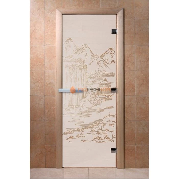 Дверь для бани DoorWood с рисунком Китай Сатин, 2000x600 мм