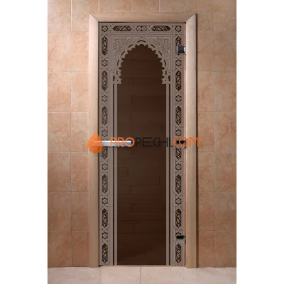 Дверь для бани DoorWood с рисунком Восточная арка Черный жемчуг, 2000x800 мм