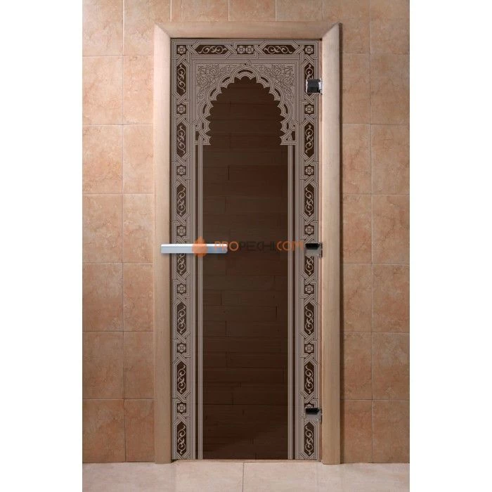 Дверь для бани DoorWood с рисунком Восточная арка Черный жемчуг, 2000x800 мм