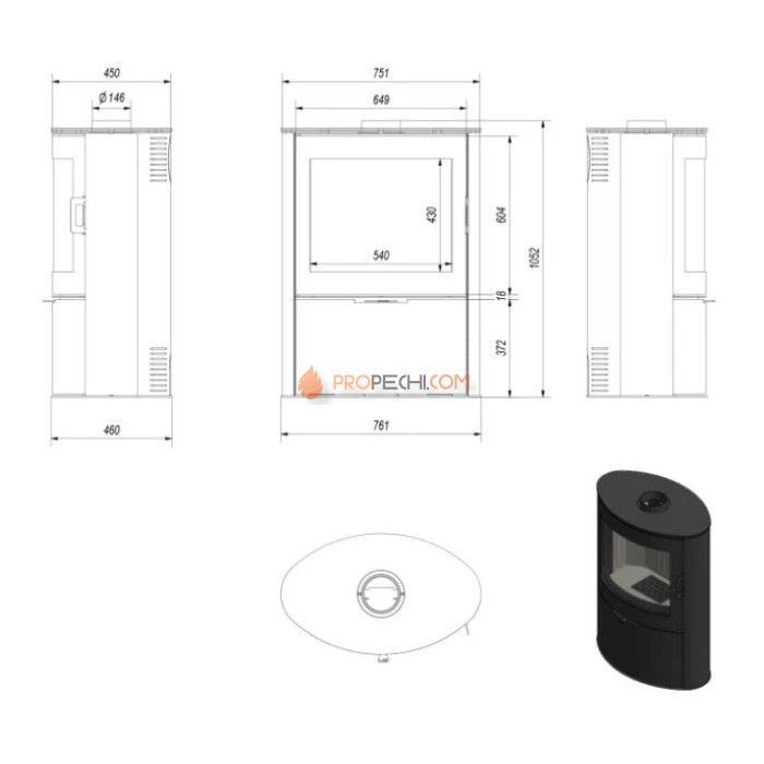 Печь-камин Kratki Koza/AB/S/2 (сталь)