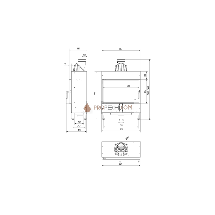 Каминная топка стальная Kratki LUCY/14/SLIM (14 кВт)