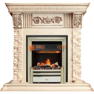 Каминокомплект Dimplex Luxemburg (каменный) - Сланец/Cлоновая кость с патиной с очагом Cavendish