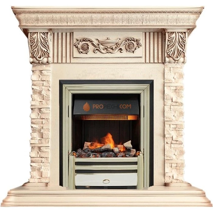 Каминокомплект Dimplex Luxemburg (каменный) - Сланец/Cлоновая кость с патиной с очагом Cavendish