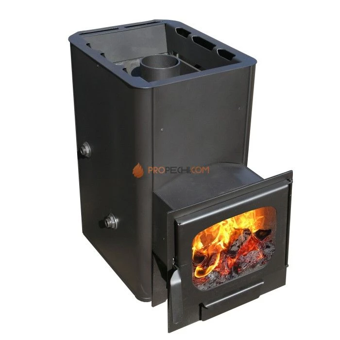 Дровяная печь для бани Варвара Мини с контуром Панорамная дверь