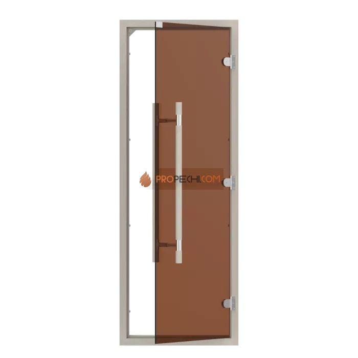 Дверь для бани стеклянная SAWO 741-4SGA-3 7/19, бронза, с порогом, осина, прямая ручка с металлической вставкой