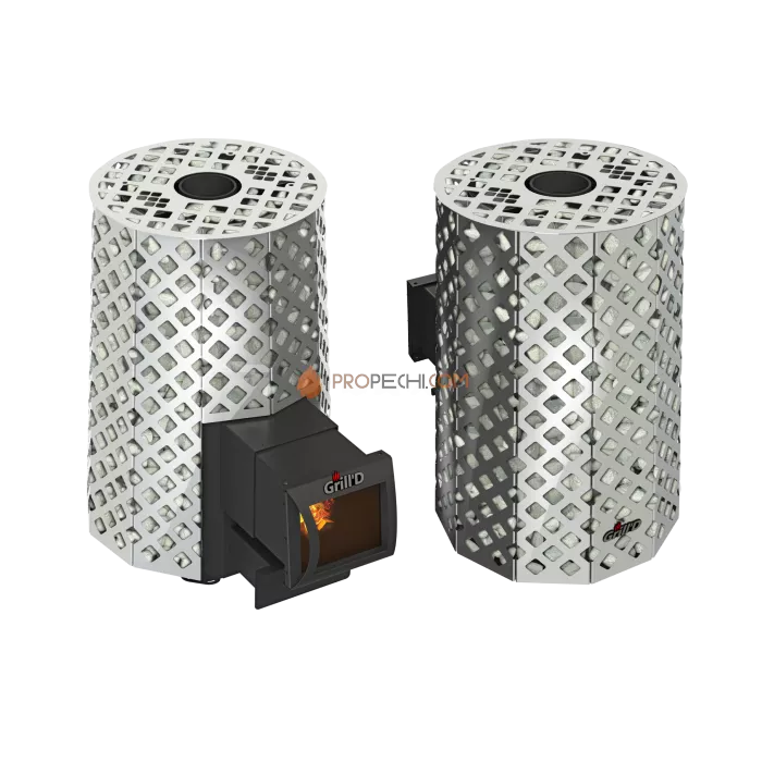 Дровяная банная печь Grill’D Violet Steel Romb Long Pro (Камень колотый, 100 кг)