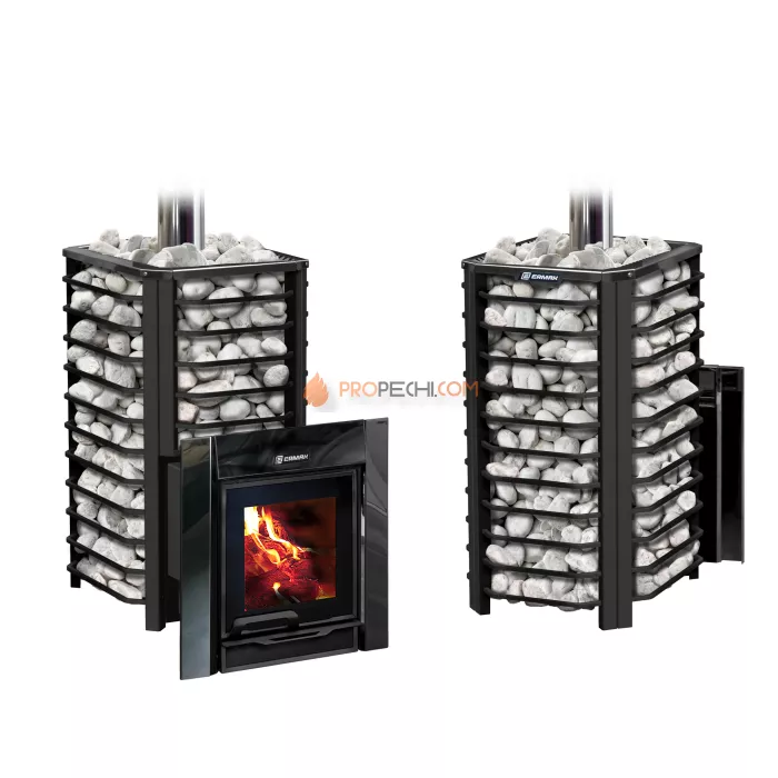 Дровяная печь для бани Ермак 20 Сетка-Премиум BLACK (с чугунной топкой)