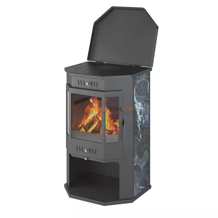 Печь-Камин ASTON 12 кВт (200 м³) Призматик с плитой (Амфиболит)