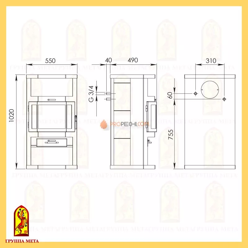 Печь-камин Мета-Бел Ангара Аква