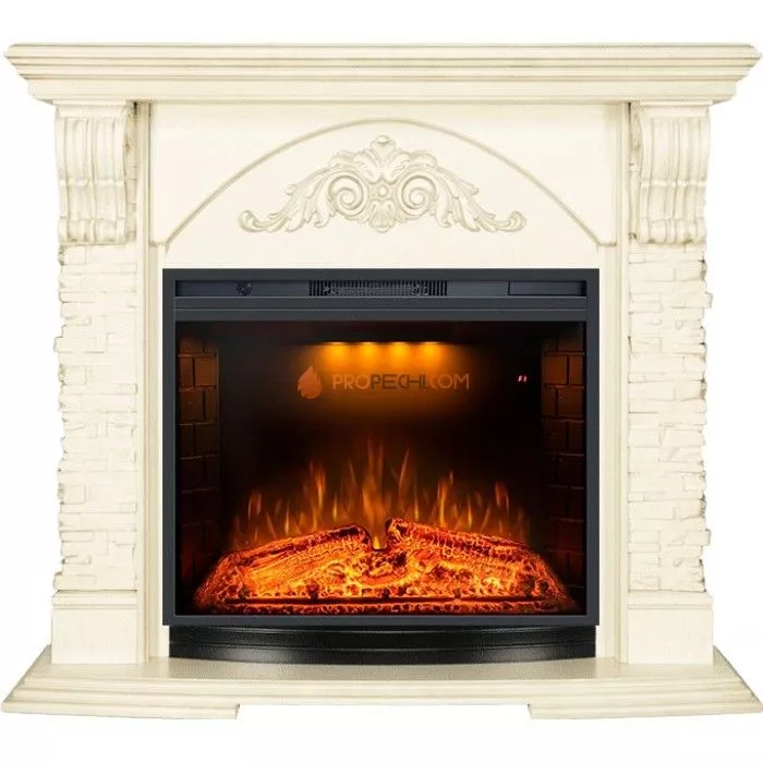 Каминокомплект Royal Flame Rimini - Слоновая кость с патиной с Электрическим очагом Royal Flame Emerald 28