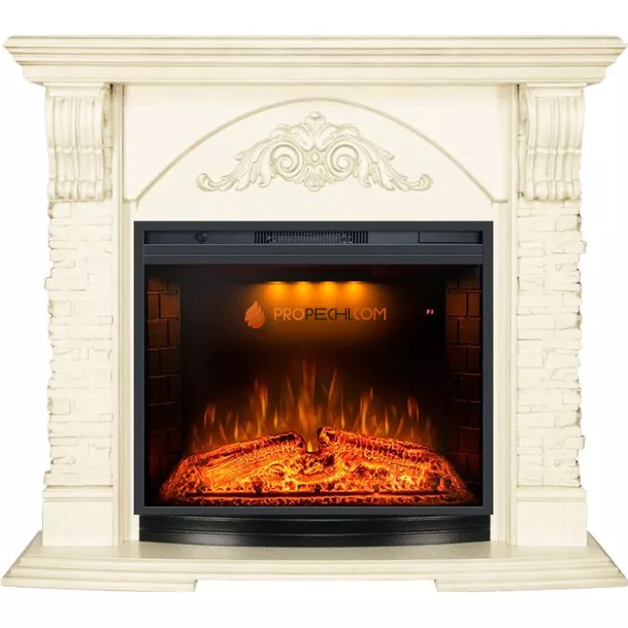 Каминокомплект Royal Flame Rimini - Слоновая кость с патиной с Электрическим очагом Royal Flame Emerald 28