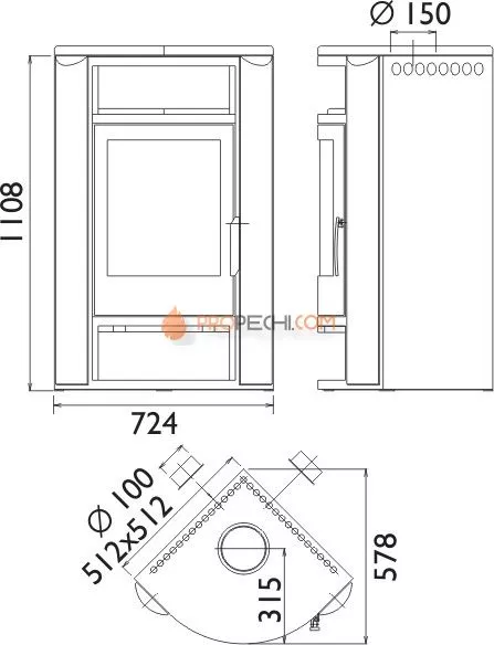 Печь-камин ABX Polar 6 угловой серая сталь