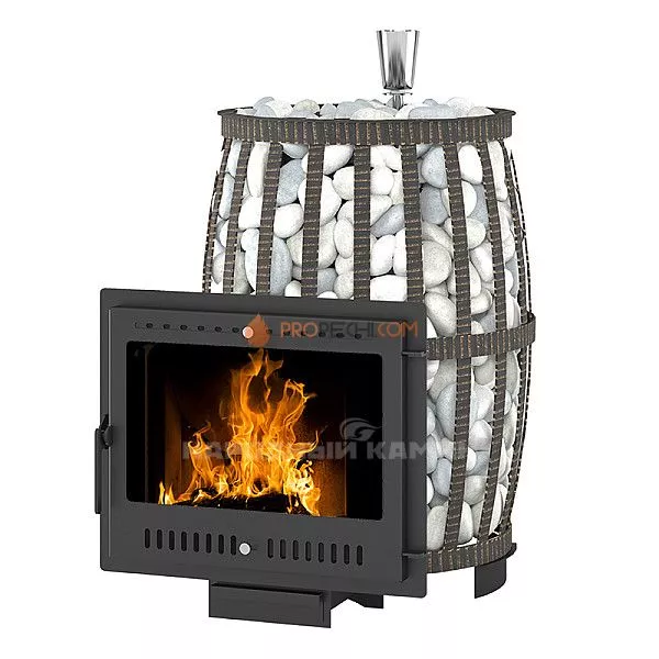 Печь для бани Везувий Легенда Русский пар Ковка 24 Панорама "М"