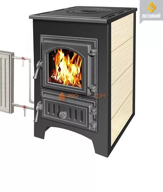 Печь-камин Везувий ПК01 (270) с плитой и т/о (беж.) 9 кВт