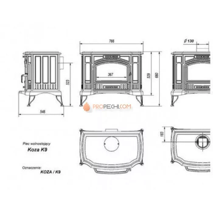 Печь-камин Kratki Koza/K9 (термостат)