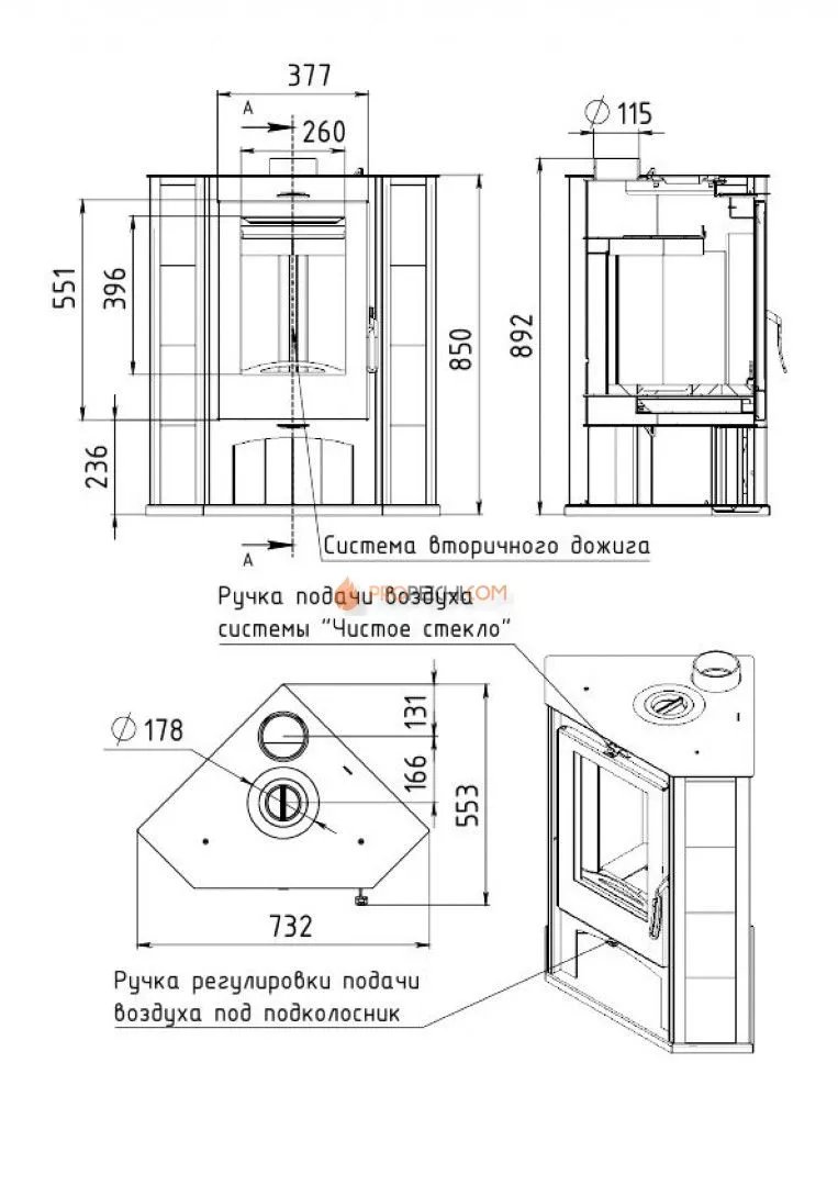 Печь-камин Мета-Бел Ритм 7 угловой с плитой