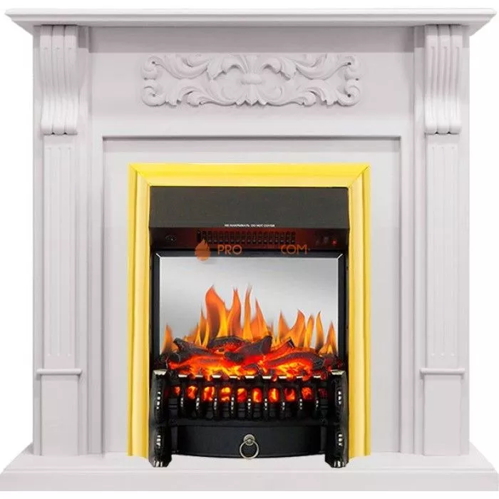 Каминокомплект Royal Flame Venice - Фактурный белый с очагом Fobos FX M Brass