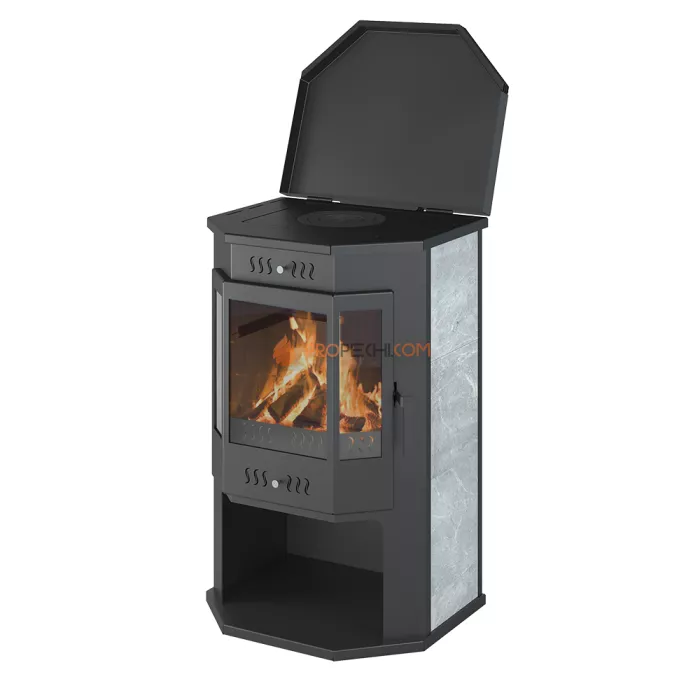 Печь-Камин Везувий ПК-05 Призматик с плитой Талькохлорит 12 кВт (200 м³) D 150мм