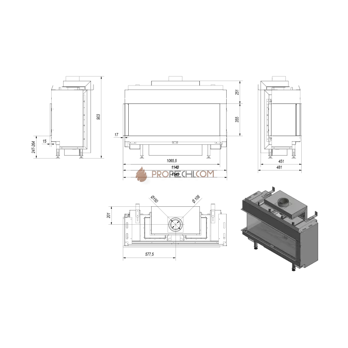 Газовая топка Kratki LEO/L/100/LPG (балонный газ) (9,2 кВт)
