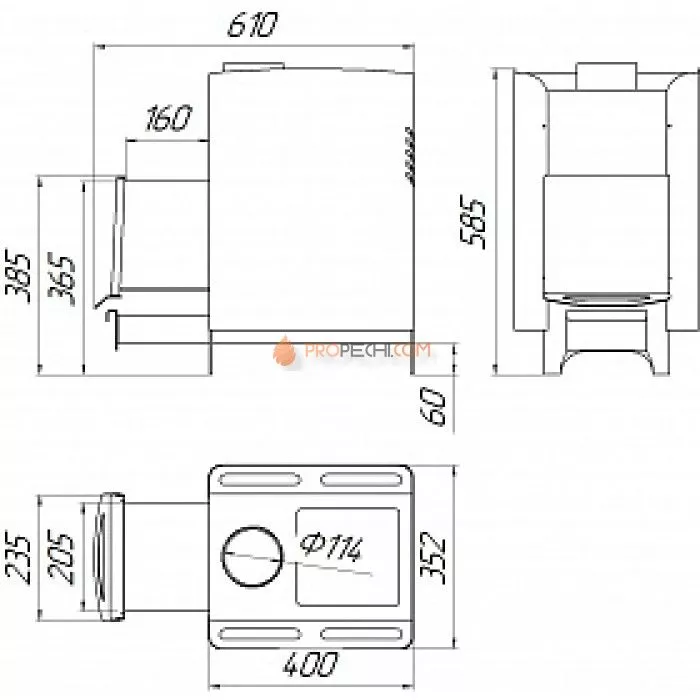 Дровяная печь для бани Варвара Банник удлиненная топка