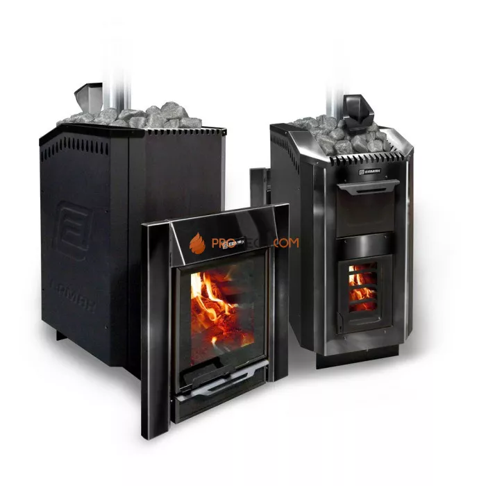 Дровяная печь для бани Ермак 30 Люкс BLACK (сталь)