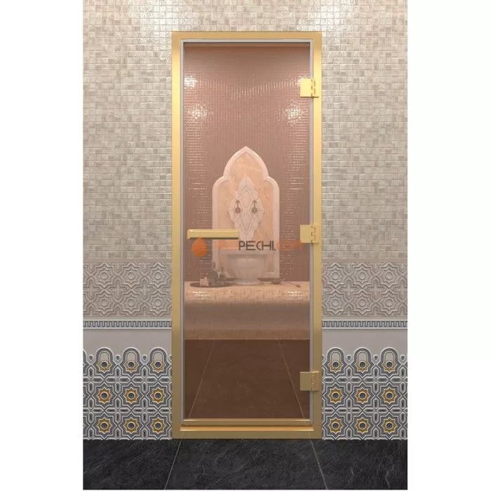 Дверь для хамама DoorWood Золотой профиль Бронза, 2100х800 мм