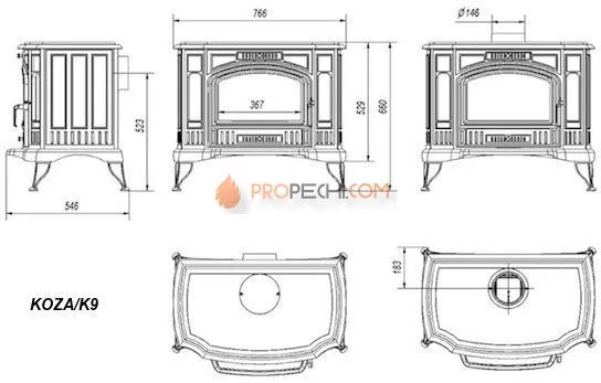 Чугунная печь-камин Kratki KOZA K9
