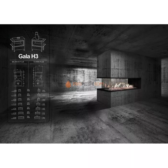 Газовая топка Vero Design Gala Трёхсторонняя EPI (900x400 мм) D130/200 мм, горелка Line burner