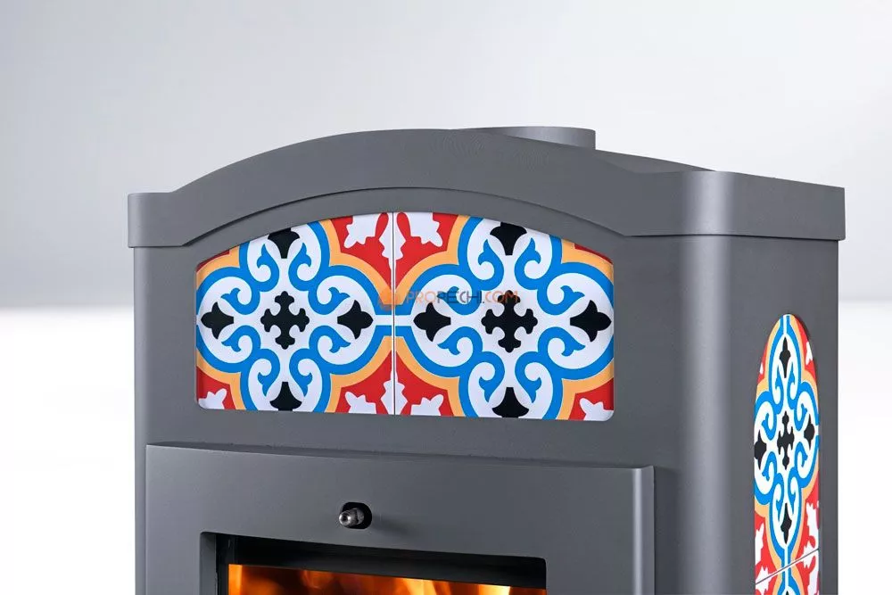 Печь-камин Thorma TORINO, серая с орнаментом