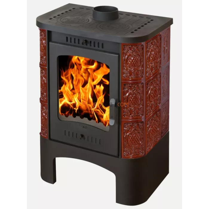 Печь-камин ЭкоКамин Бавария коричневая Барокко с плитой