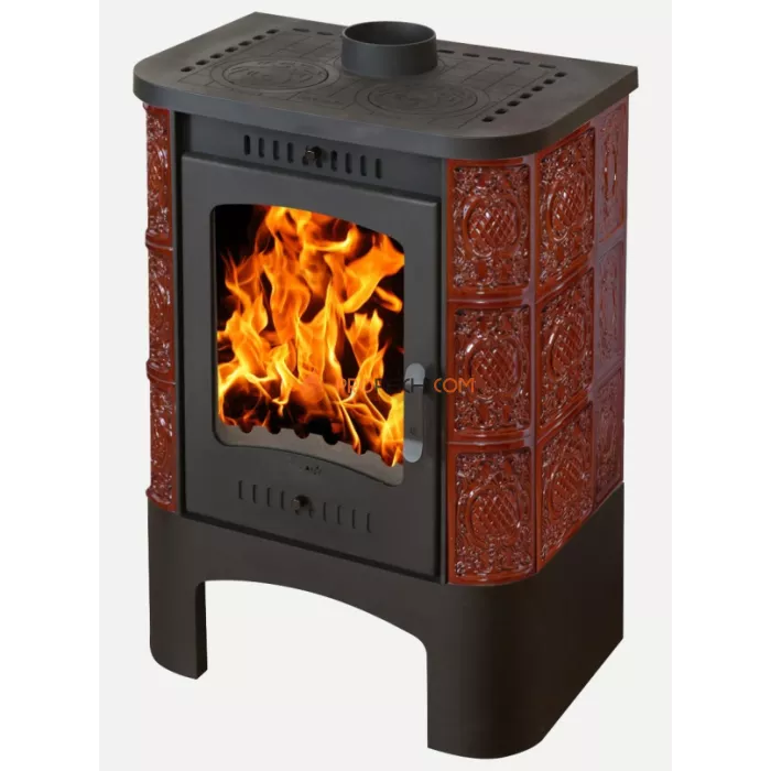 Печь-камин ЭкоКамин Бавария коричневая Барокко с плитой