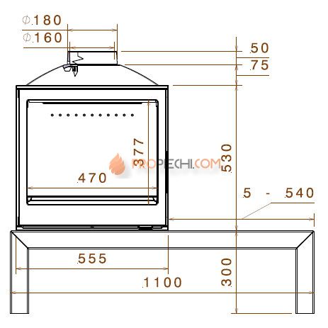 Печь-камин Liseo Castiron LCI 5 GDF Table, двусторонняя