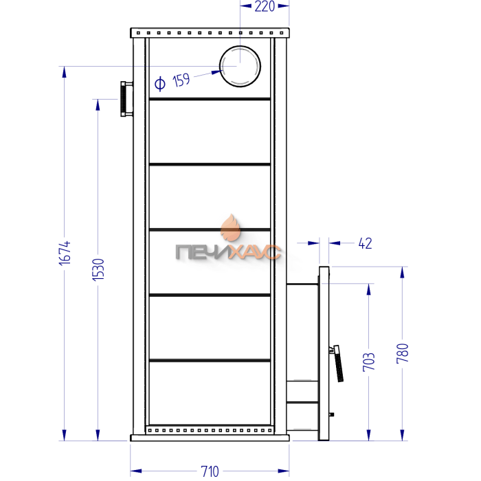 Газовая печь для бани Klover RT 50-RV 310S ( Талькомагнезит Стандарт, прямые углы )