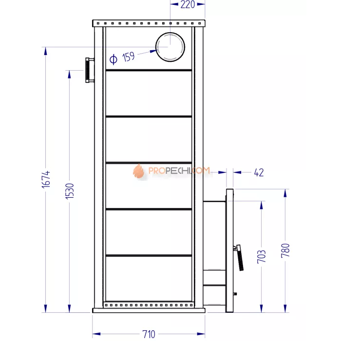 Газовая печь для бани Klover RT 50-RV 310S ( Талькомагнезит Радиатор )