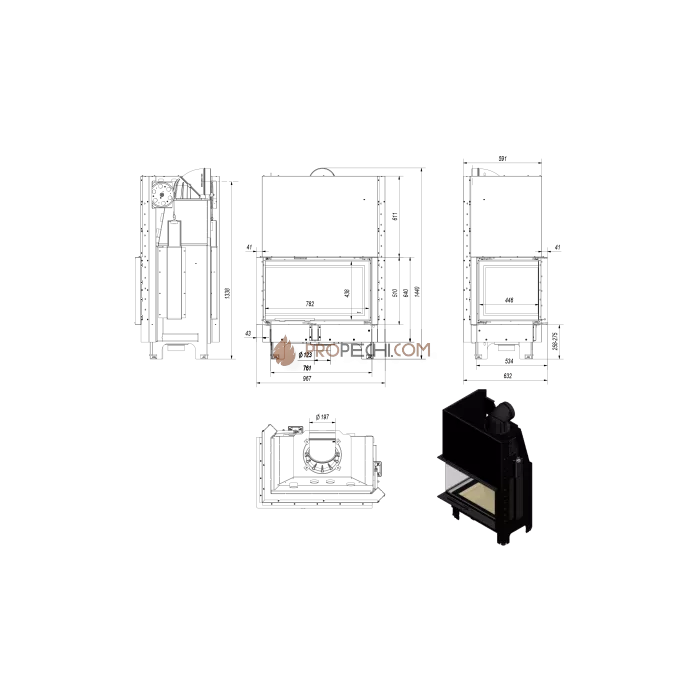 Каминная топка стальная Kratki MBO/L/BS/G/SG (гнутое стекло) (15 кВт)