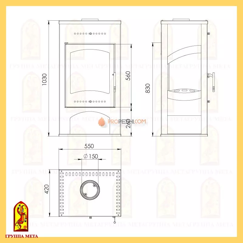 Печь-камин Мета Варта 3D