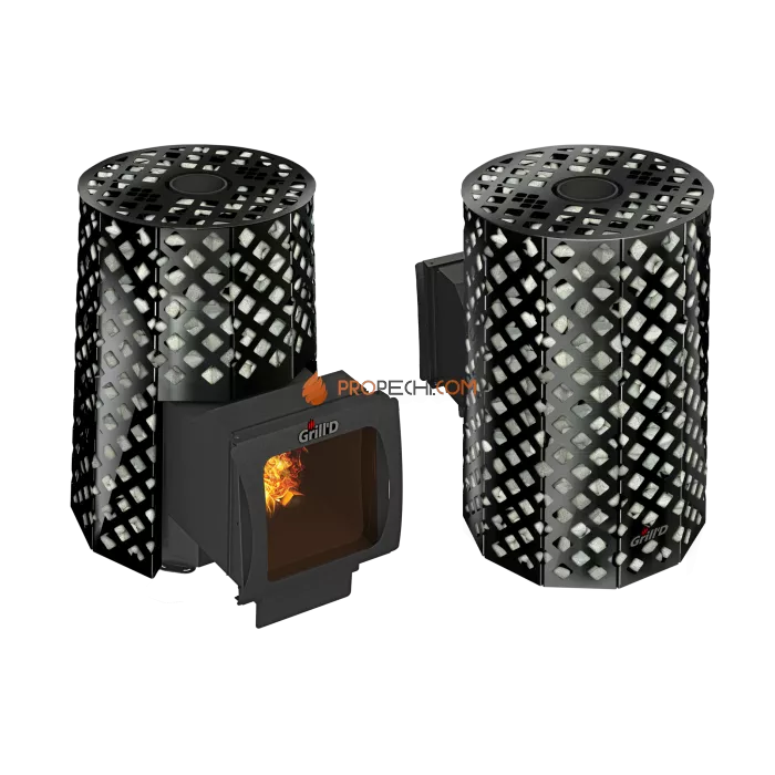 Дровяная банная печь Grill’D Violet Romb Long Window Pro (Камень колотый, 100 кг)