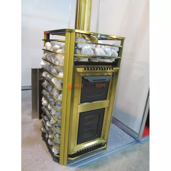 Дровяная печь для бани Ермак 30 Сетка-Люкс GOLD (нержавейка)