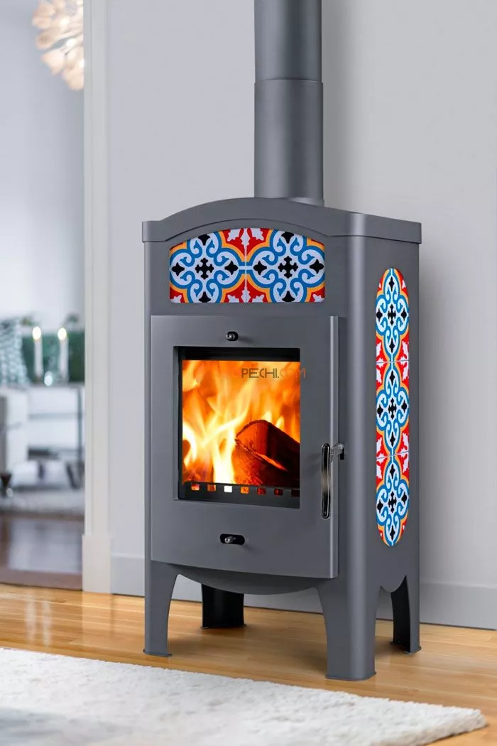 Печь-камин Thorma TORINO, серая с орнаментом