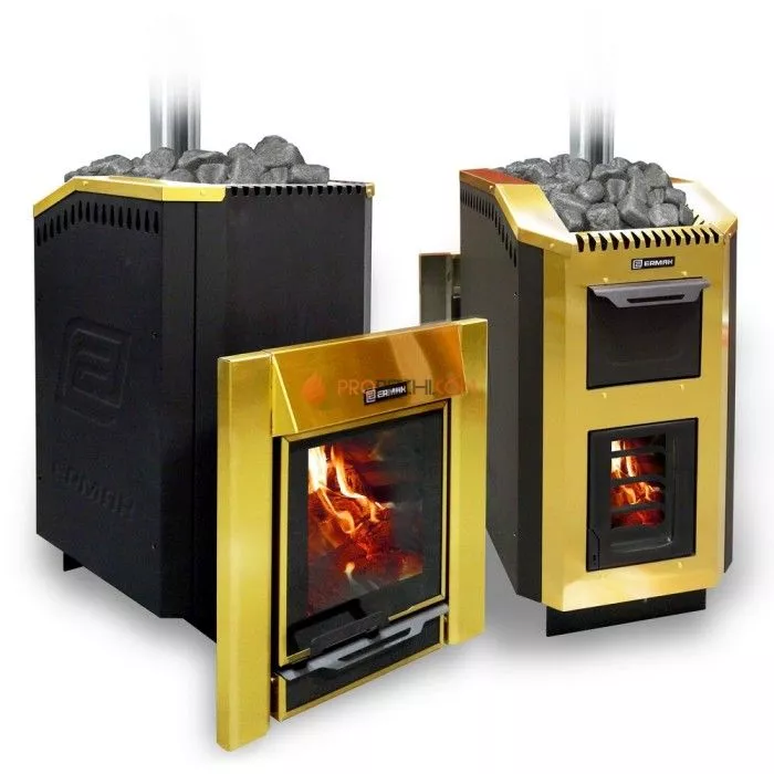 Дровяная печь для бани Ермак 30 Люкс GOLD (нержавейка)