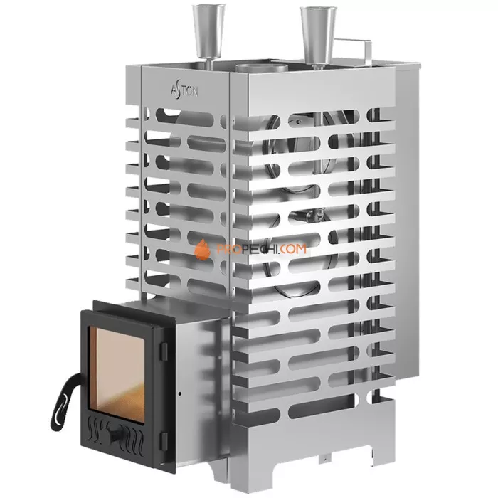 Дровяная печь для бани ASTON 20 INOX стекло АКВА