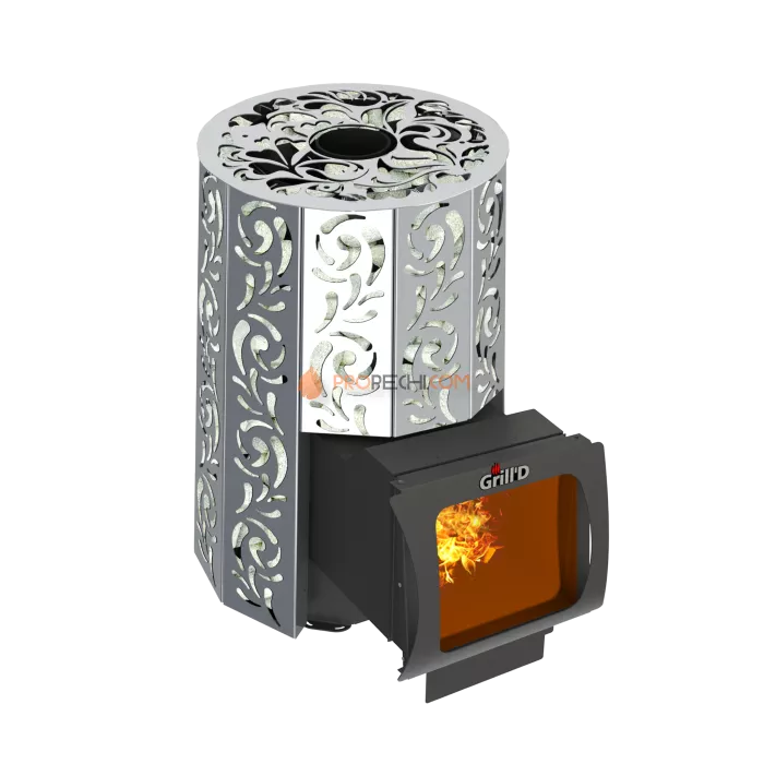 Дровяная банная печь Grill’D Violet Steel Long Window Max Pro (Камень колотый, 100 кг)