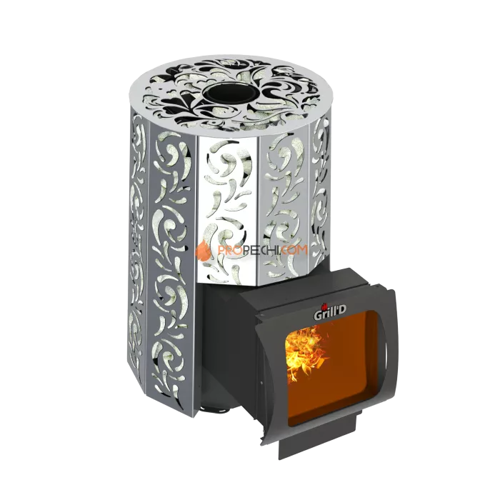 Дровяная банная печь Grill’D Violet Steel Long Window Max Pro (Камень колотый, 100 кг)
