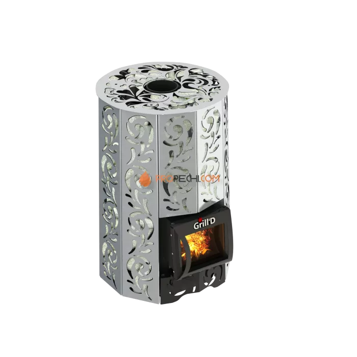 Дровяная банная печь Grill’D Violet Steel Short Pro (Камень колотый, 100 кг)
