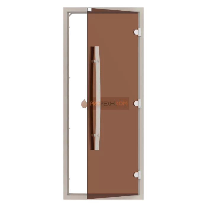 Дверь для бани стеклянная SAWO 742-4SGA 8/19, бронза, с порогом, осина, изогнутая ручка