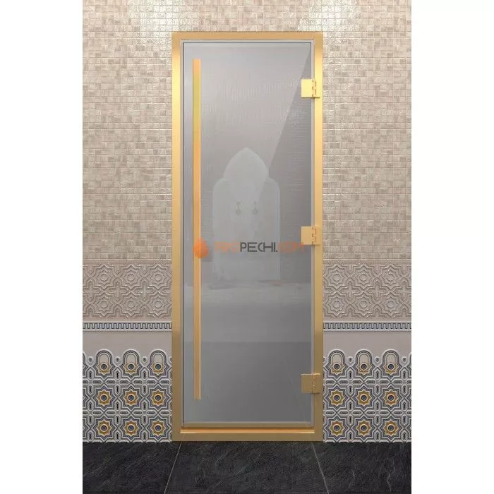 Дверь для хамама DoorWood Престиж Золотой профиль Сатин, 1900х800 мм