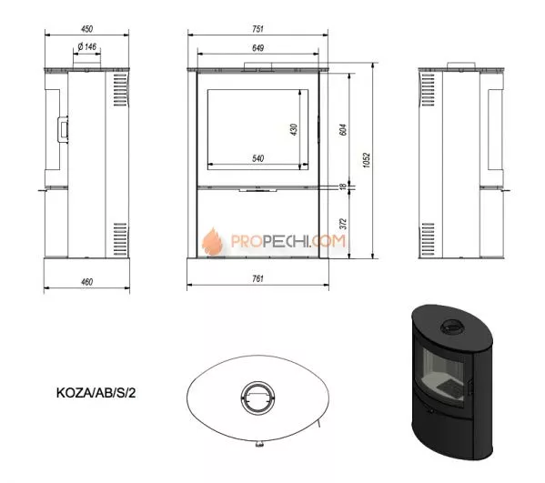 Печь-камин Kratki KOZA AB S 2