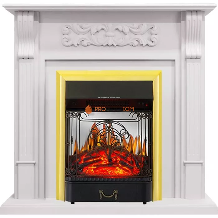 Каминокомплект Royal Flame Venice - Фактурный белый с очагом Majestic FX M Brass
